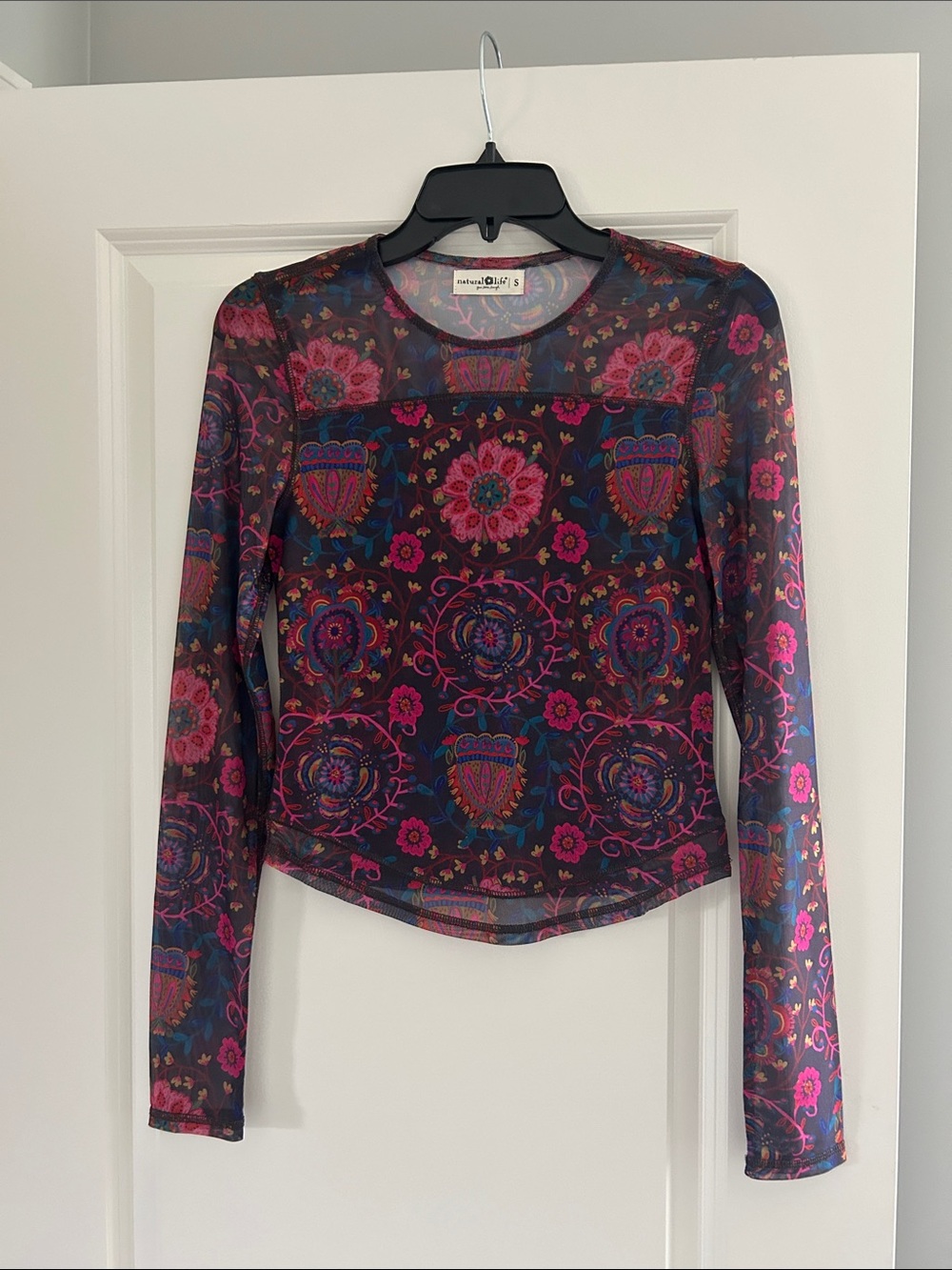 Sheer Natural Life Floral Print Long-Sleeve Top - Pink Multi